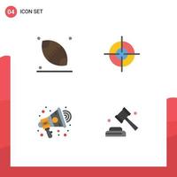 paquete de 4 iconos planos creativos de elementos de diseño vectorial editables de la ley de anuncios objetivo de altavoz de rugby vector
