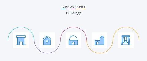 paquete de iconos de 5 edificios azules que incluye la torre del castillo. castillo. cabaña. bienes raíces. edificio islámico vector