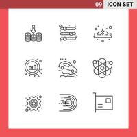 Pictogram Set of 9 Simple Outlines of search web preference luxury jewelry Editable Vector Design Elements