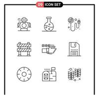 Set of 9 Vector Outlines on Grid for technology under construction plug road sign boundary Editable Vector Design Elements