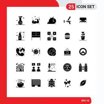 Pictogram Set of 25 Simple Solid Glyphs of tool foam bike construction foamgun Editable Vector Design Elements