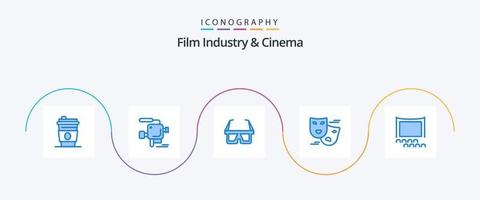 paquete de iconos cenima blue 5 que incluye multitud. audiencia. anteojos máscaras comedia vector