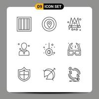 Mobile Interface Outline Set of 9 Pictograms of pendulum preacher emperor man church Editable Vector Design Elements