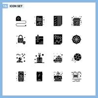 Modern Set of 16 Solid Glyphs Pictograph of lock store check shop report Editable Vector Design Elements