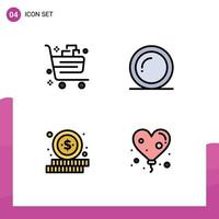 4 Creative Icons Modern Signs and Symbols of basket online commerce food money Editable Vector Design Elements