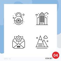 4 Universal Line Signs Symbols of bank setting security building activities Editable Vector Design Elements