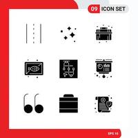 paquete de iconos de vector de stock de 9 signos y símbolos de línea para platos, mariscos, lavado de pescado, plomería, elementos de diseño de vectores editables
