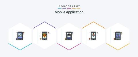 Mobile Application 25 FilledLine icon pack including application. app. phone recorder. audio recognition vector