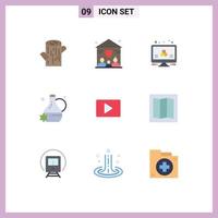 User Interface Pack of 9 Basic Flat Colors of layout video monitor paly spa Editable Vector Design Elements