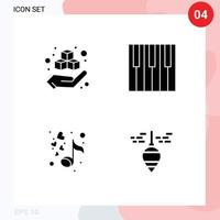 Set of 4 Commercial Solid Glyphs pack for box love product music romantic Editable Vector Design Elements