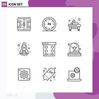 Stock Vector Icon Pack of 9 Line Signs and Symbols for beauty rocket e flame relaxation Editable Vector Design Elements