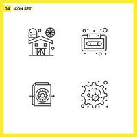 Set of 4 Modern UI Icons Symbols Signs for agriculture file farming cassette settings Editable Vector Design Elements