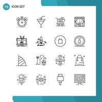 Universal Icon Symbols Group of 16 Modern Outlines of platform management shopping analytical window Editable Vector Design Elements