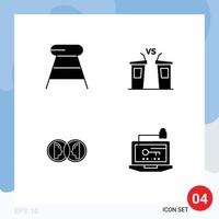 Mobile Interface Solid Glyph Set of 4 Pictograms of coffee coin seat election dual Editable Vector Design Elements