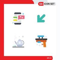 Pack of 4 creative Flat Icons of chat green tea mobile phone left gun Editable Vector Design Elements