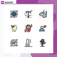 User Interface Pack of 9 Basic Filledline Flat Colors of child brian diving head imagination form Editable Vector Design Elements