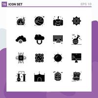 Modern Set of 16 Solid Glyphs and symbols such as hub city halloween network setting Editable Vector Design Elements