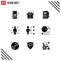 Mobile Interface Solid Glyph Set of 9 Pictograms of marketing decision present compare file Editable Vector Design Elements