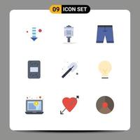 conjunto de pictogramas de 9 colores planos simples de accesorios de paquete de bombero lechadas pantalones cortos elementos de diseño vectorial editables vector