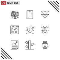 9 User Interface Outline Pack of modern Signs and Symbols of search browser learning gift like Editable Vector Design Elements