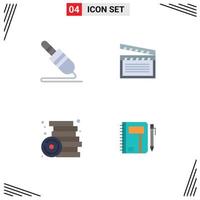 Group of 4 Modern Flat Icons Set for audio cable games technology video play Editable Vector Design Elements