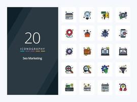 20 Seo Marketing line Filled icon for presentation vector