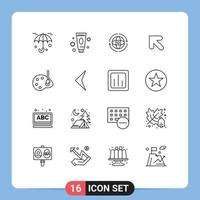 16 User Interface Outline Pack of modern Signs and Symbols of draw left globe up connect Editable Vector Design Elements