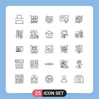 Set of 25 Modern UI Icons Symbols Signs for shield protection computer education certificate Editable Vector Design Elements