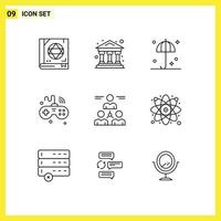 Group of 9 Modern Outlines Set for user wifi safety things internet Editable Vector Design Elements