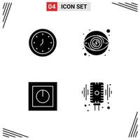 Set of 4 Vector Solid Glyphs on Grid for alarm devices time view products Editable Vector Design Elements