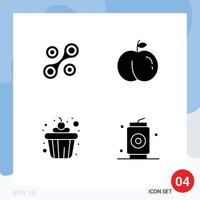 paquete de línea vectorial editable de 4 glifos sólidos simples de radio puede fruta taza alimentos elementos de diseño vectorial editables vector