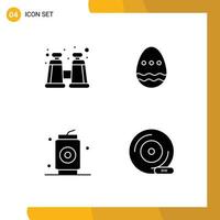 Editable Vector Line Pack of 4 Simple Solid Glyphs of binocular drinks decoration egg cd Editable Vector Design Elements