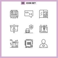 9 Creative Icons Modern Signs and Symbols of tools insurance wardrobe car presentation Editable Vector Design Elements