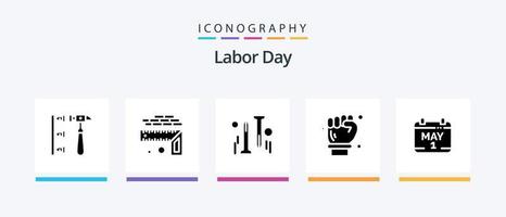 Labor Day Glyph 5 Icon Pack Including engineer . labour hand . level . diy. Creative Icons Design vector