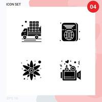 Pack of 4 Modern Solid Glyphs Signs and Symbols for Web Print Media such as agriculture flower truck travel love Editable Vector Design Elements