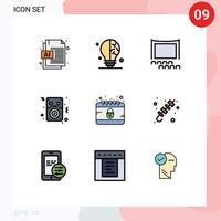 Group of 9 Filledline Flat Colors Signs and Symbols for internet crime crowd calendar ipod Editable Vector Design Elements