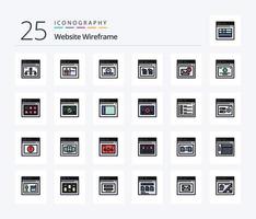 Website Wireframe 25 Line Filled icon pack including browser. document. web. browser. time vector