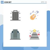 Universal Icon Symbols Group of 4 Modern Flat Icons of business building guitar music finance Editable Vector Design Elements