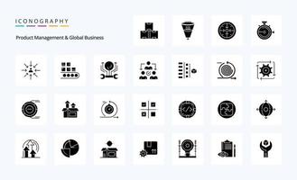 paquete de iconos de glifos sólidos de gestión de 25 productos y negocios globales vector