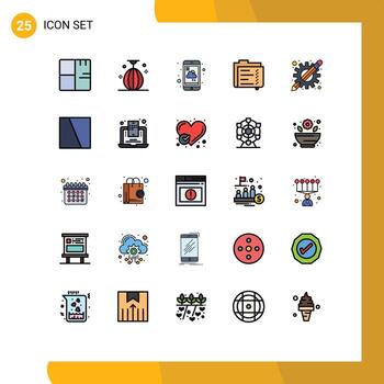 Set of 25 Vector Filled line Flat Colors on Grid for document archive speed weather report Editable Vector Design Elements