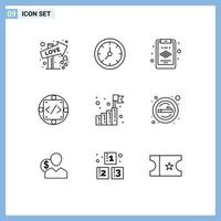 Group of 9 Outlines Signs and Symbols for startup business clipboard produc implementation Editable Vector Design Elements