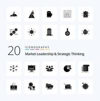 20 Market Leadership And Strategic Thinking Solid Glyph icon Pack like file presentation chart conversation vector