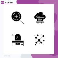 4 Solid Glyph concept for Websites Mobile and Apps in drawer cloud trolley mirror Editable Vector Design Elements
