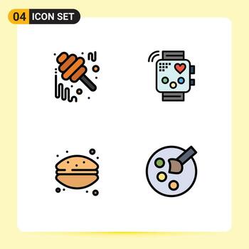 4 User Interface Filledline Flat Color Pack of modern Signs and Symbols of autumn monitoring jam device dessert Editable Vector Design Elements