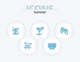 paquete de iconos azul de verano 5 diseño de iconos. Paja. vidrio. verano. bebida. puntero vector