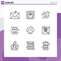Set of 9 Vector Outlines on Grid for star award reward achievement seed Editable Vector Design Elements