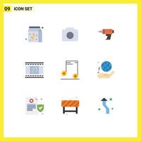 Universal Icon Symbols Group of 9 Modern Flat Colors of audio filmstrip power film reel animation Editable Vector Design Elements