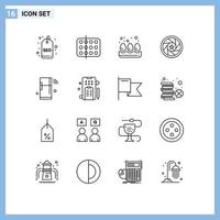 Universal Icon Symbols Group of 16 Modern Outlines of internet movie sample logo aperture Editable Vector Design Elements