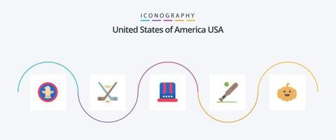 paquete de iconos de 5 planos de estados unidos que incluye calabaza. Deportes. sombrero. murciélago. bola vector