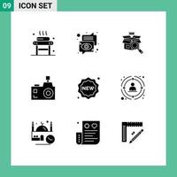 9 Universal Solid Glyph Signs Symbols of photographer flash camera eye camera online search Editable Vector Design Elements